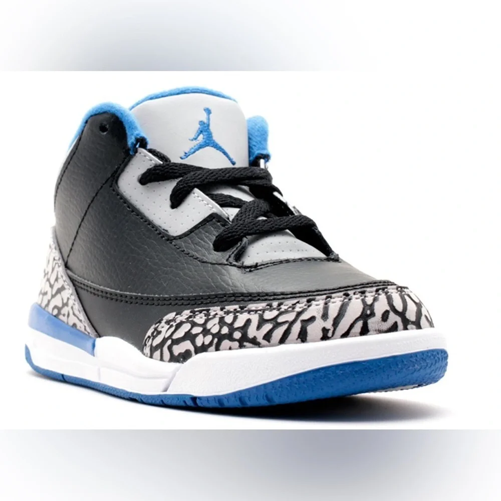 NIKE AIR JORDAN 3 RETRO GS‎ BLACK-SPORT BLUE-GREY SHOE | PRELOVED!!👟👟💙💙